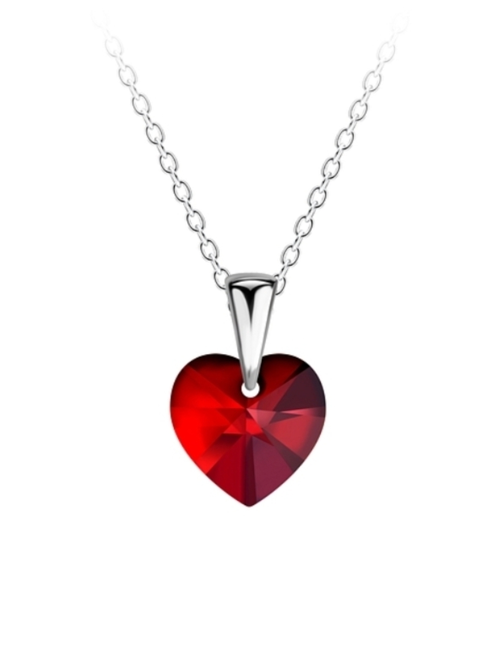 Elegant Red Heart Pendant Sterling Silver Necklace. Girls. Women.